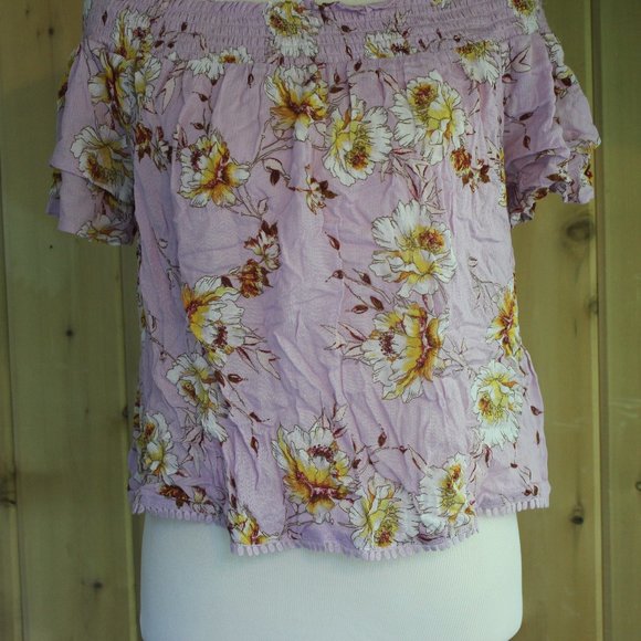 Rewind Off Shoulder Lavender Floral Blouse Med - Picture 3 of 13
